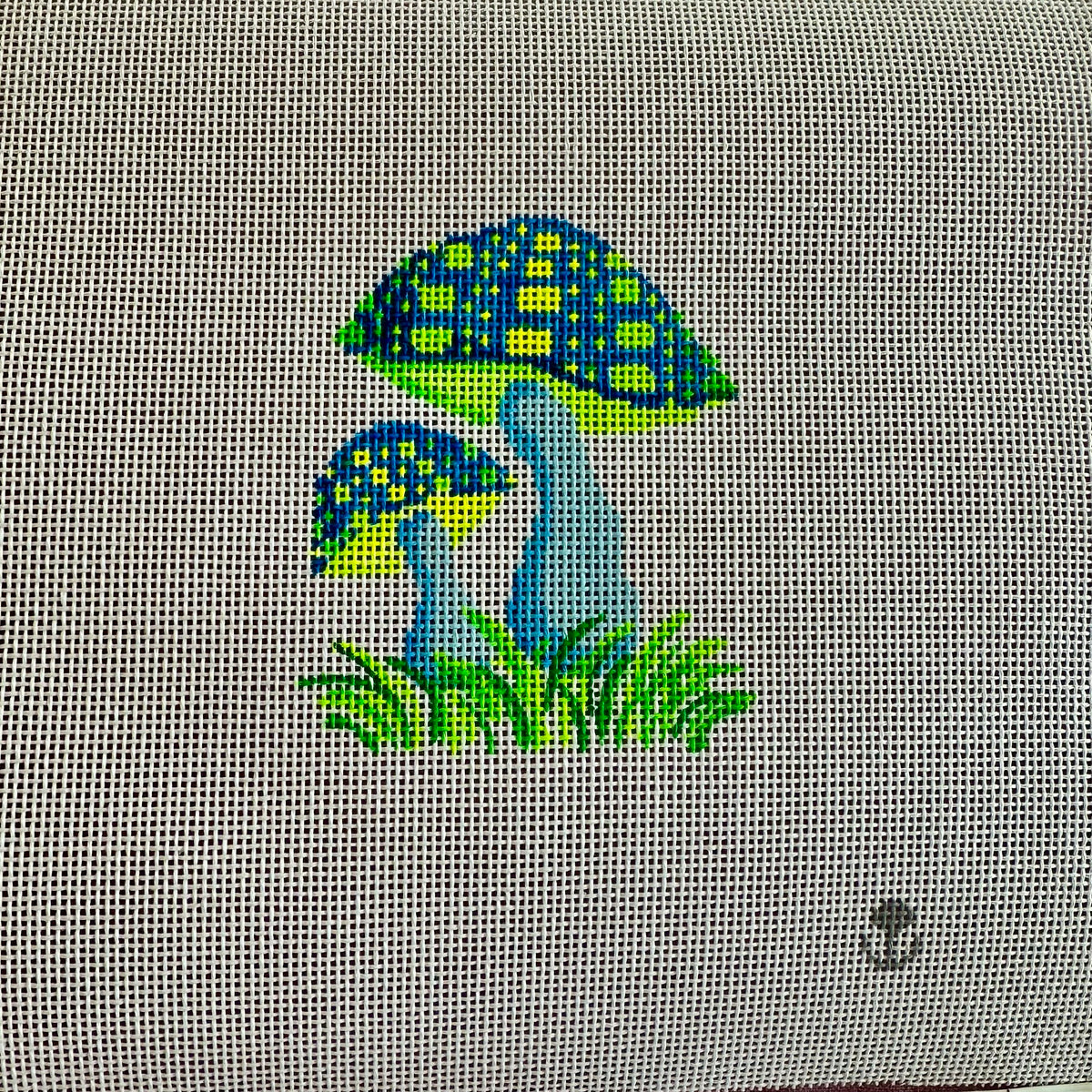 Blue and Green Mushroom Pair