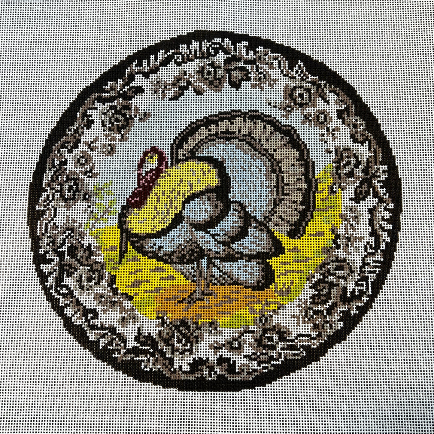 Transferware Turkey Pillow
