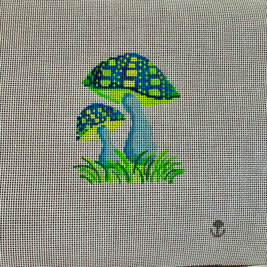 Blue and Green Mushroom Pair