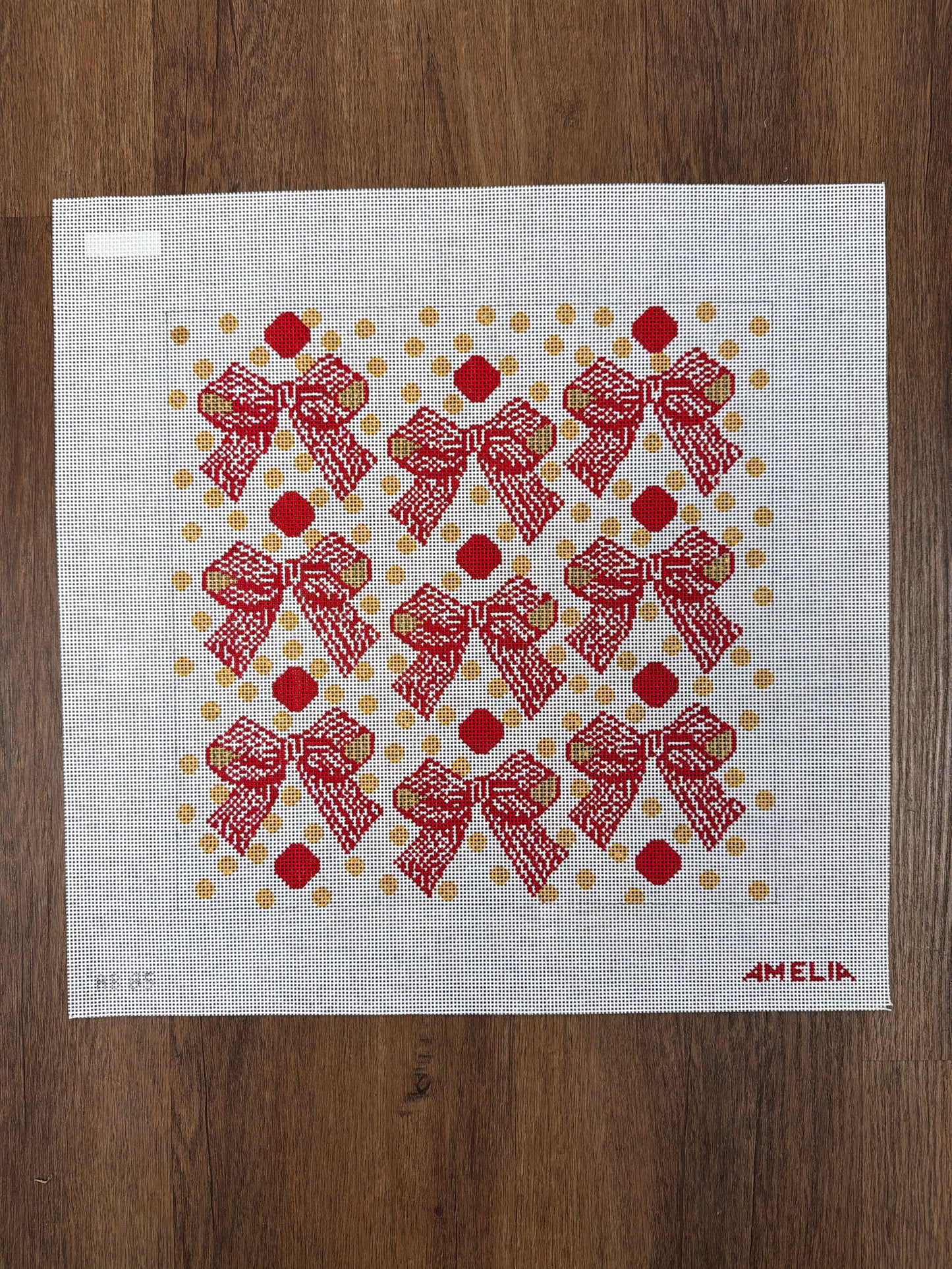 Red & Gold Bows and dots pillow