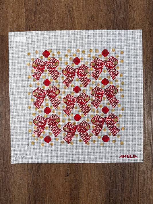 Red & Gold Bows and dots pillow
