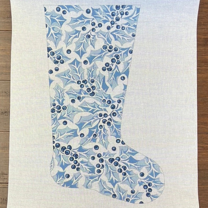 Blue Holly Stocking – The Gingham Stitchery