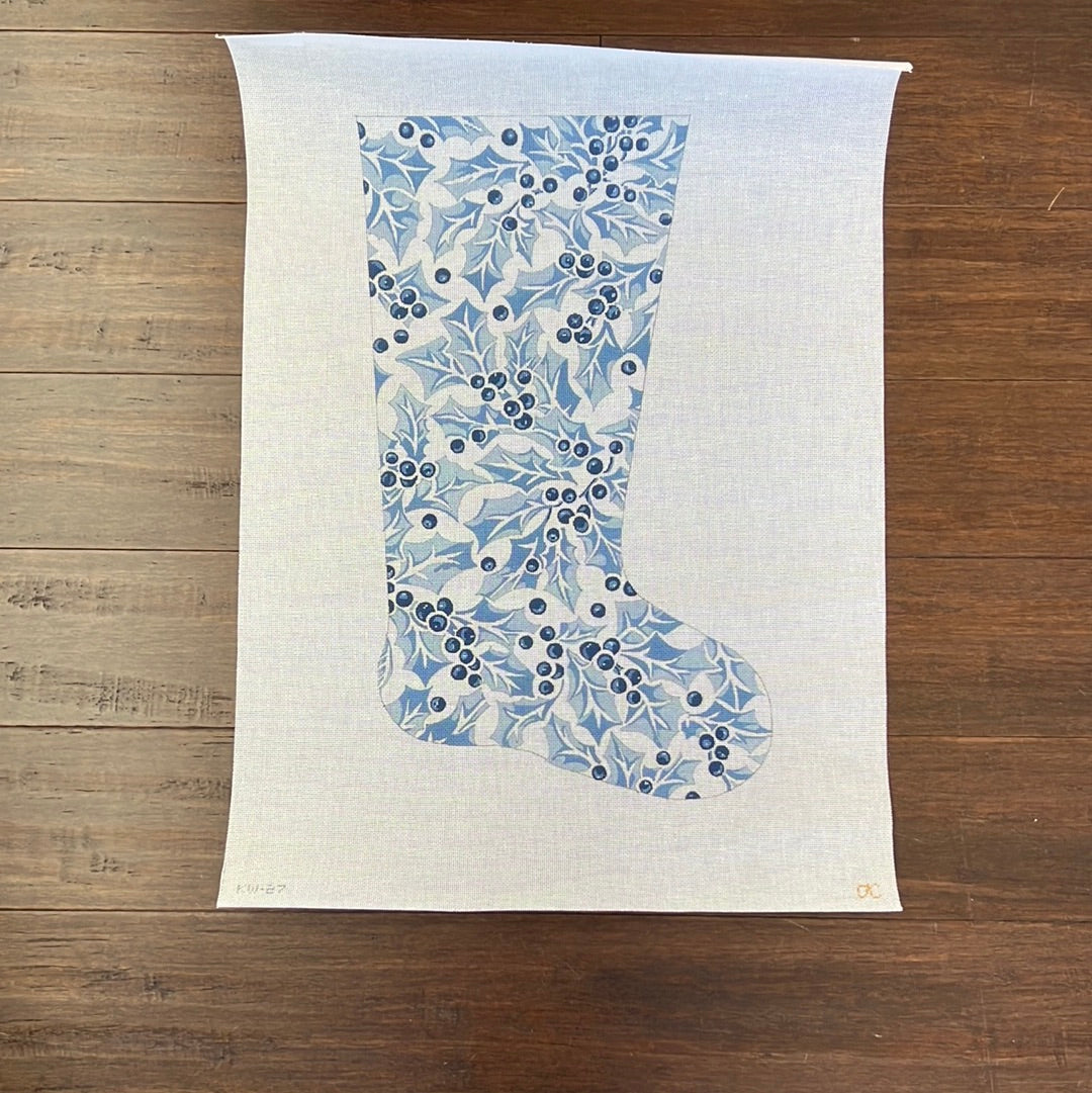 Blue Holly Stocking